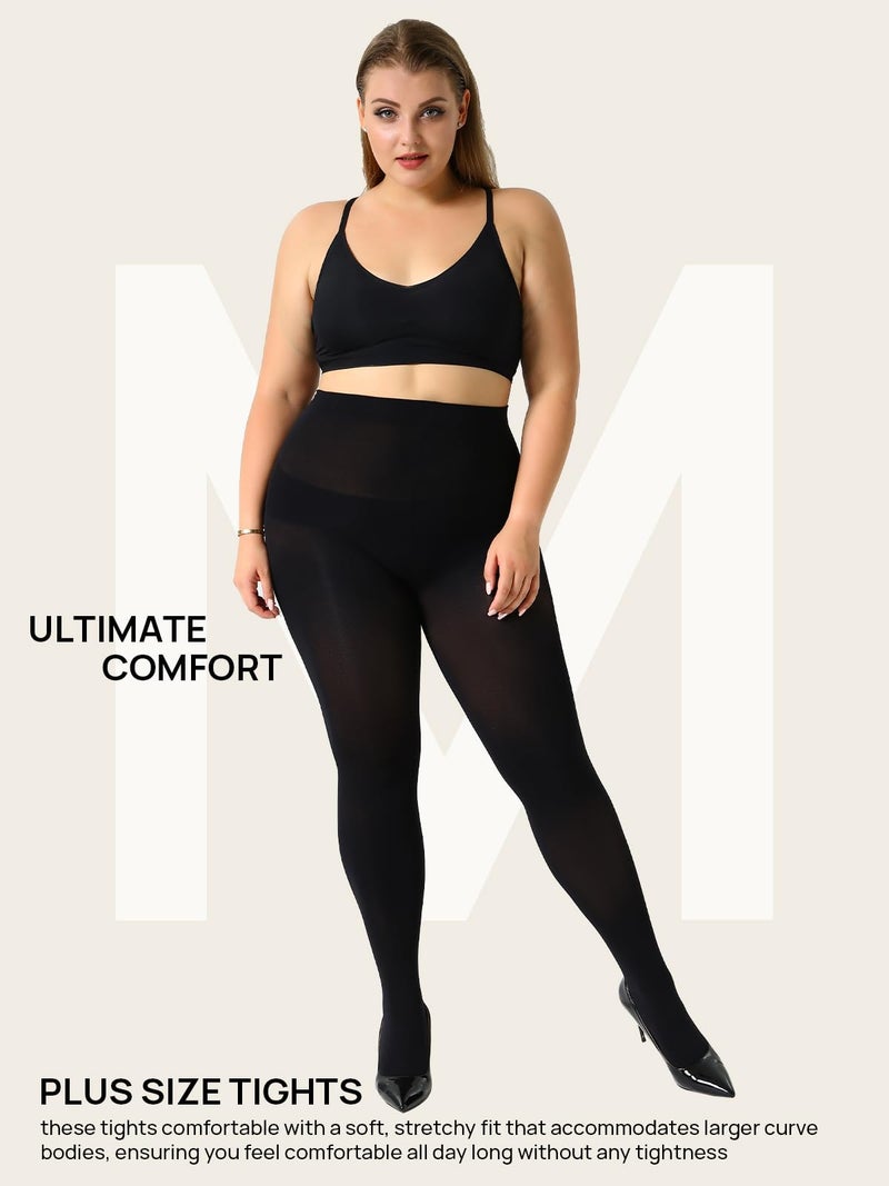 MANZI Women's Control Top Plus Size Tights for Women High Waist Opaque Pantyhose 2 Pairs Black XX-Large - Image 2